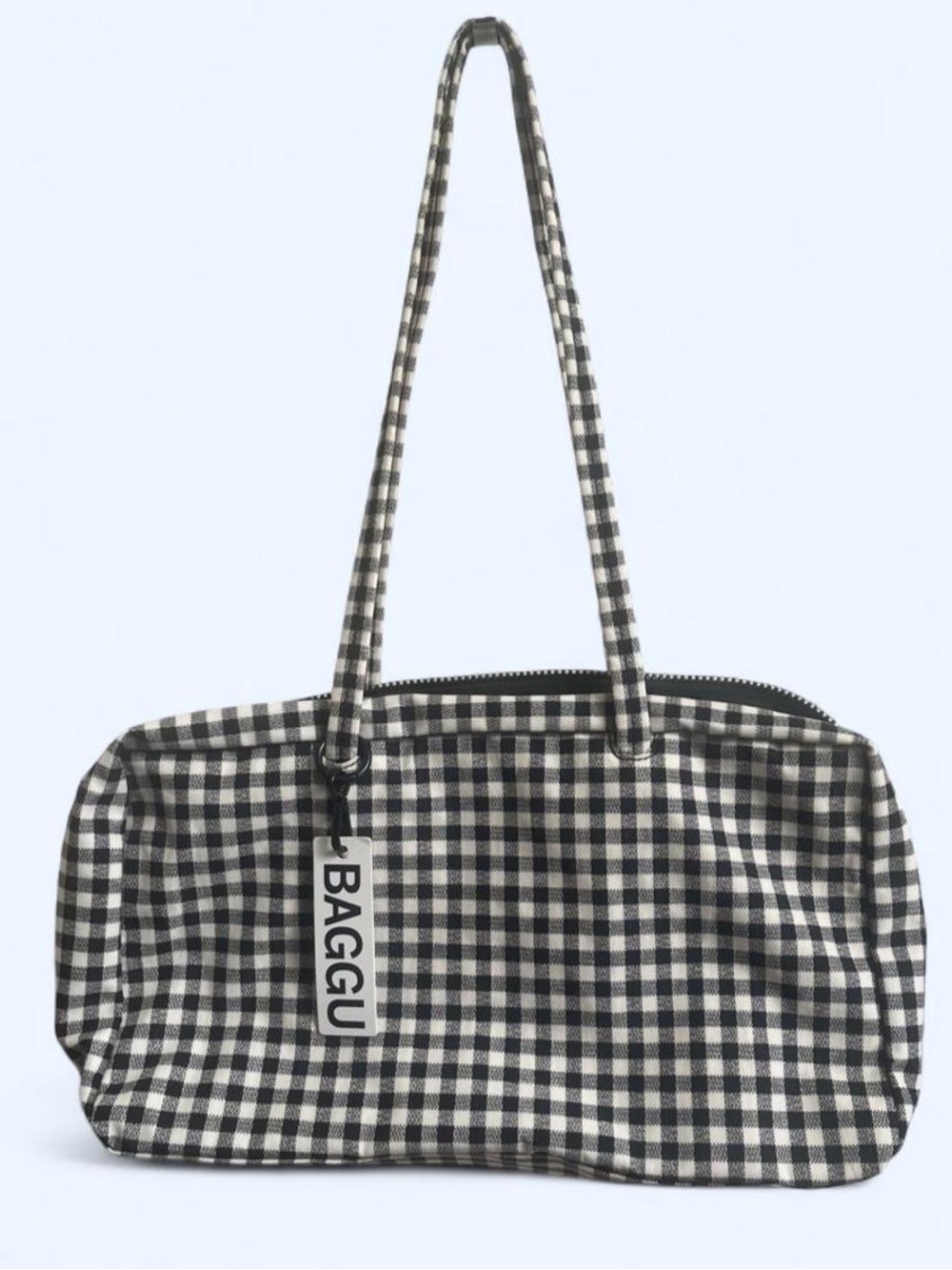 New BAGGU Black & White Gingham medium bowler bag